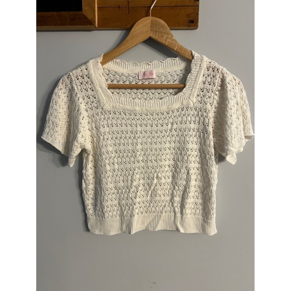 Crochet Knit Cropped Top Boho Festival Short Sleeve Juniors S / Women's XS